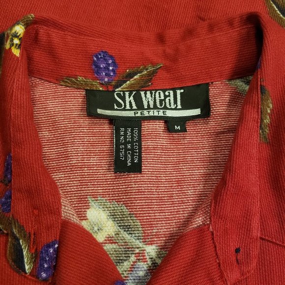 Vintage SK Wear red floral long sleeve button down size medium - Picture 4 of 7